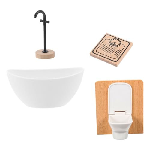 Toyvian 1 Satz Puppenzimmer-badezimmerdekorationen Puppenhaus-badezimmermöbel Miniaturmöbel Miniatur-puppenstubenmöbel Miniatur-puppenhaus-badewanne Miniatur-badzubehörset Hölzern von Toyvian