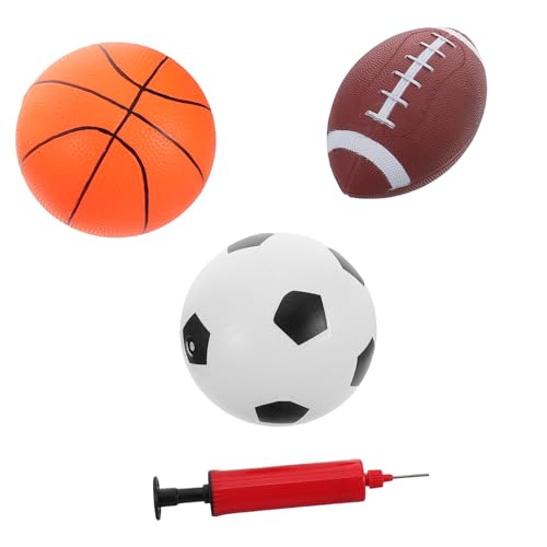 Toyvian 3-in-1 Mini-Basketball-Spielzeug-Set Aufblasbar Weich Federnd Für Kleinkinder Kinder Sportspielzeug Mit Pumpe Basketball Fußball Rugby von Toyvian