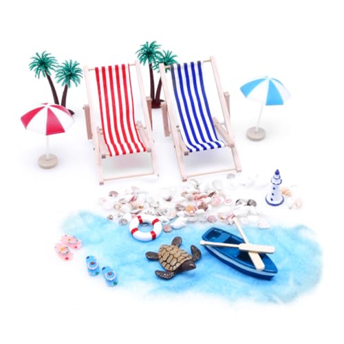 Toyvian 1 Satz Strandkorb-Set Beach House deko Strand zubehör Mikro-Sommerszenen-Dekor Miniatur-Strandornamente Liegestühle schmücken Mini-Ornament im Strandstil Mini-Stranddekoration Boot von Toyvian