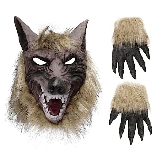 Toyvian 1 Satz Wolf-handschuh-maske Wolfsmaske Mit Krallenhandschuhen Herrenhandschuhe Wolf-gesichtsmaske Halloween-werwolf-maske Halloween-cosplay-kostüm Gruselige Vinyl Behaart Kind Tier von Toyvian