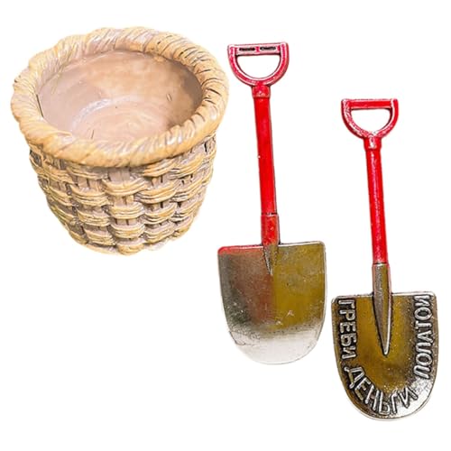 Toyvian 1satz Miniatur Gartenwerkzeuge Mini Schaufel Und Korb Für Puppenhaus Dekoration Zubehörteile Für Garten-szenen Und Kreatives Spielen von Toyvian