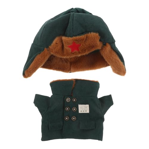 Toyvian 1 Set Armeeuniform für Puppen: Militäruniform für Puppen, winzige Mini-Kleidung – warme Armeejacke und Mütze, Kostüm für Stofftiere – Grün von Toyvian