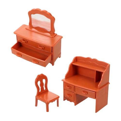 Toyvian 1 Set Miniatur-Puppenhaus-Schminktischmöbel, Miniatur-Schminktisch mit Spiegel und Hocker, Mini-Hauszubehör, Schlafzimmer-Szenendekoration von Toyvian