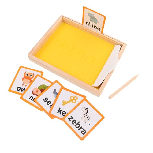 Toyvian 1 Set Sandmalerei Sandtablett Schleifpapier Buchstaben Vorschulbuchstaben Buchstabenbildungstablett Montessori Briefschreibtablett Klassenzimmer Lernspielzeug Gelbes Holz von Toyvian