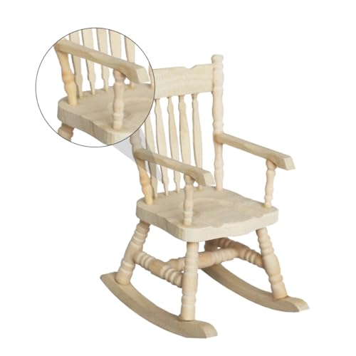 Toyvian 1 Stück Puppenhaus-mini-schaukelstuhl Möbelverzierung Stuhlfiguren Mini-Stuhl Schaukelstuhl Beige Hölzern von Toyvian