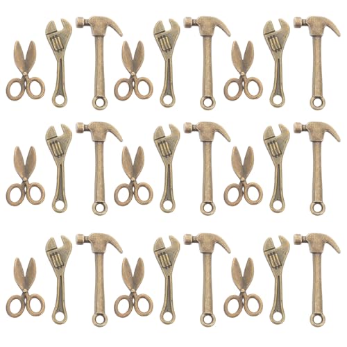 Toyvian 10 Sets Miniatur-Handwerkzeuge: Puppenhaus-Dekorationen und Zubehör – Simulationswerkzeug aus Legierung mit Mini-Schraubenschlüssel, Hammer und Schere von Toyvian