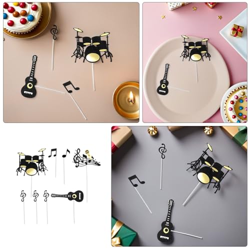 Toyvian 10 Sets Musik Schwarz Happy Birthday Cake Topper Gitarre Musiknote Kuchendekorationen Cupcake Dekoration Geburtstagsfeierbedarf von Toyvian