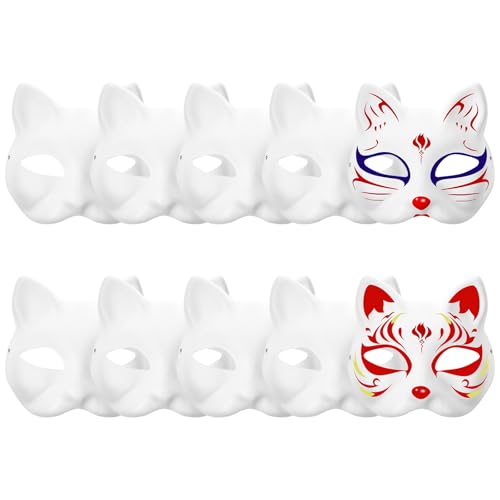 Toyvian 10 Stück Katzenmasken zum Bemalen, Tiermasken zum Selbermachen, weiße Halbmasken für Maskerade, Halloween, Kinder, Cosplay, Kostüm, Gastgeschenke von Toyvian