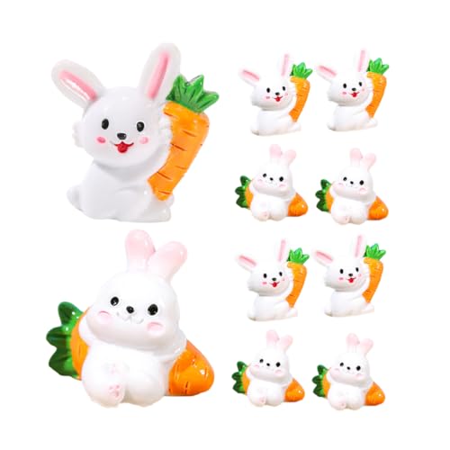 Toyvian 10 Stück Kleine weiße Kaninchen-Mikrolandschaft Ohren tolle gartendeko Mini-Hasen-Statue kleines Häschendekor Mini-Kaninchen-Skulpturen Gartenhasen-Ornamente Osterdeko Harz von Toyvian