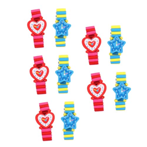 Toyvian 10 Stück Teiliges Holzspielzeug Armbanduhr mit Elastischem Band Nachhaltiges Lernspielzeug für Jungen und Mädchen Leichtes Langlebiges Holzspielzeug zur Motorischer Fähigkeiten von Toyvian