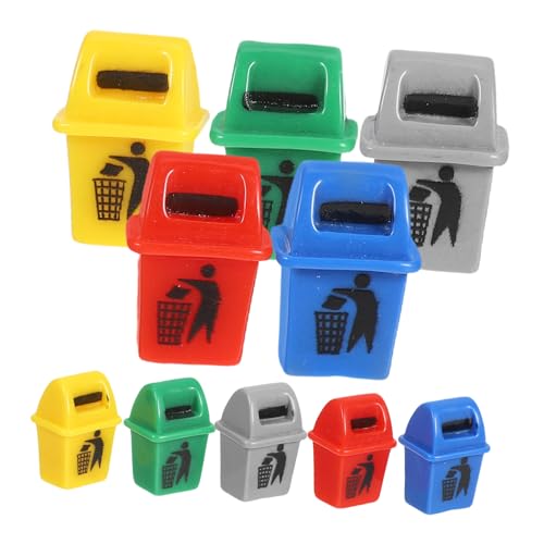 Toyvian 10 Stück Teiliges Miniatur Puppenhaus Mülleimer Realistisch Gestaltet mit Mülltrennung Gelb Rot Grün Blau für Mikro landschaften Feengärten DIY Dekoration und Kreative Spielwelten von Toyvian