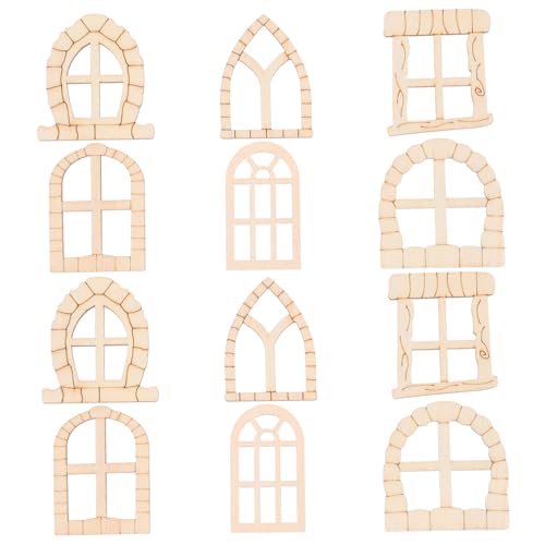 Toyvian 100 Stück Feen -Tür -Gartentür Garten Dekoration Holz feentür Handwerk Weihnachten Fensterdekorationen Miniaturtüren und -Fenster Miniatur-Feentür Mini-Holzfenster hölzern Beige von Toyvian