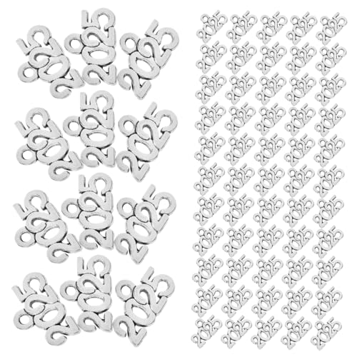 Toyvian 100 Stück Schlüsselanhänger-schmuck Schlüsselbund Initial Mini Medaillon Abschluss Zahlenanhänger 2025 Verzierungen 2025-jähriger Charme Zubehör Reiz Trendy Silver Zinklegierung von Toyvian