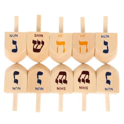 Toyvian 10Er Set Kreiselspielzeug aus Holz Dreidel-Desktop- Urlaub Spinnen jr Hanukkah Party Dekoration Holzspielzeug Dreidel Spitze Hanukka - Chanukka-Tischdekorationen von Toyvian