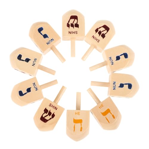 Toyvian Chanukka-Ornamente – 10 Mini-Dreidel Aus Holz Chanukka-Spielzeug Und Spiel Festliche Dekoration Für Kinder von Toyvian