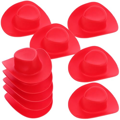 Toyvian 10St Spielzeughut Cute deko Cute Decor dekoringe Cow Boy Hut Kleiner Hut tragbarer Bildschirm Zubehör Bausatz handhaben Sperre Mütze Plastikhut kleine Hüte für Kuchendekor pp rot von Toyvian