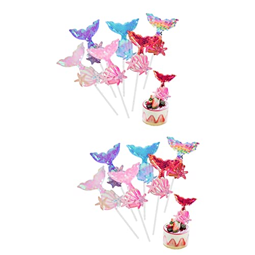 Toyvian 12 Stk Kuchendekoration Meerjungfrauenschwanz-Cupcake-Dekorationen Kuchen Topper Ornament Papierbecher Meerjungfrau-Partydekorationen Meerjungfrau Cupcake Toppers für Mädchen Ozean von Toyvian