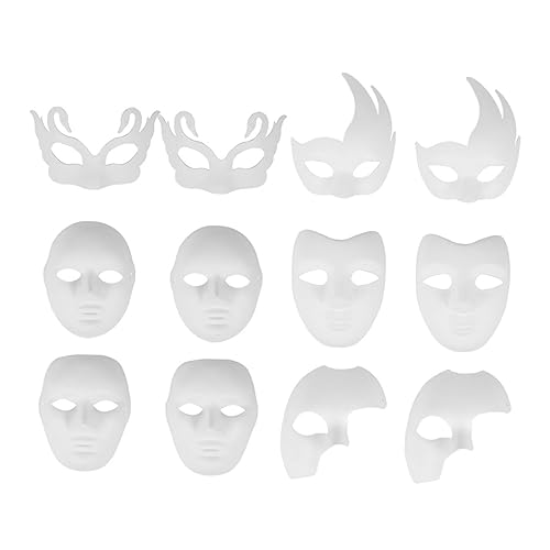 Toyvian 12 Stück Handbemalte Halloween-masken Zum Selbermachen Weiß Voll Maskerademaske Färbung Leer Realistisch Diy Fruchtfleisch Tanzmaske Damen Zellstoffmaske Aus Papier Erwachsene von Toyvian