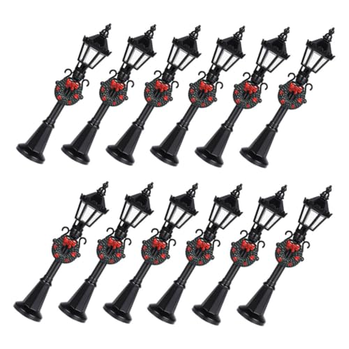 Toyvian 12 Stück Maßstab Deko Mini Lampen Puppenhaus Gartenbeleuchtung Vintage Schwarz für DIY Feenhaus von Toyvian