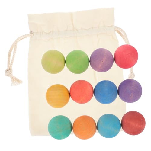 Toyvian 12 Stück Teiliges Bunte Holz Bälle Mattierte Oberfläche Montessori Lernspielzeug für Kleinkinder Farben Erkennen Motorische Fähigkeiten Fördern Holzspielzeug Edukatives von Toyvian