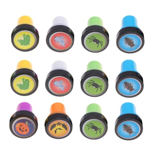 Toyvian 12 Stück Teiliges Halloween Stempelset Vorgefüllt Stempelspielzeug aus Umweltfreundlichem für Halloween Party Kreativset mit Kürbis Spinne Fledermaus Design von Toyvian