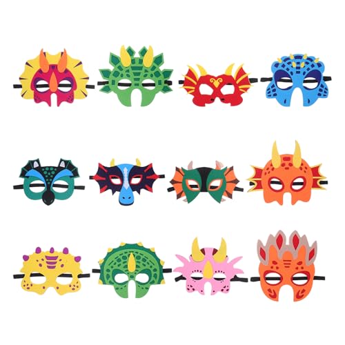 Toyvian 12-teilige Filz-Dinosaurier-Maske: Dinosaurier-Masken, Party- für Kinder – Maskerade-Filzkostüm-Zubehör für Halloween, Karneval, Geburtstag, Cosplay-Events von Toyvian