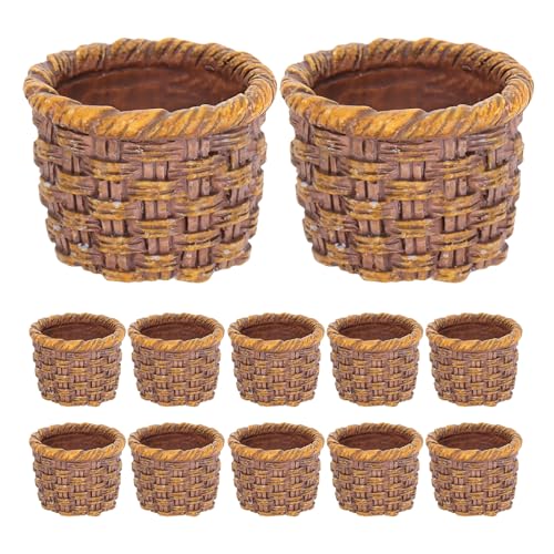 Toyvian 12-teiliger Miniaturkorb: Winzige geflochtene Körbe aus Rattan-Imitat für Puppenhaus-Miniaturdekorationen – Mini-Picknickbehälter-Spielzeug für DIY-Bastelprojekte von Toyvian