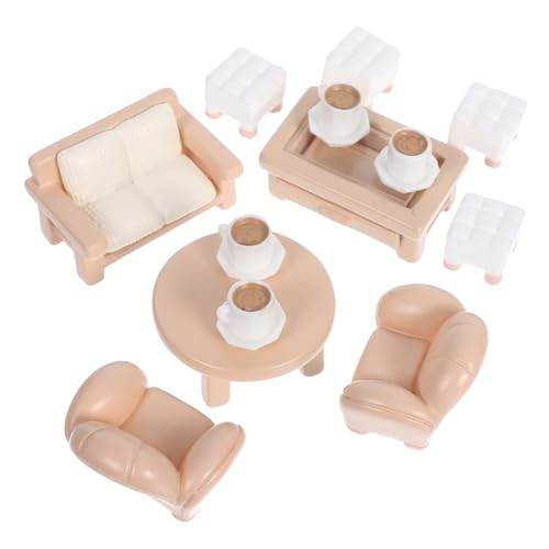 Toyvian 13 Stück Teiliges Puppenhaus Miniatur Möbel Set Mini Sofa Stühle Couchtisch und Runder Esstisch Realistische Wohn und Schlafzimmer Dekoration für Kinderzimmer und Mikro von Toyvian