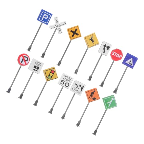 Toyvian 14 Stück Mikro Landschaftszubehör Mini Verkehrsschild Verkehrsschild Barrikade Dekoration Mini Verkehrsschild Mini Blinker Mini Zubehör Gehsignal Abs Plus Edelstahl von Toyvian
