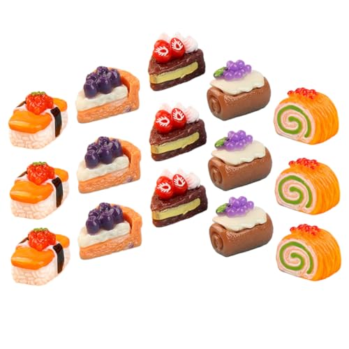 Toyvian 15 Stück Teiliges Miniatur Obstkuchen Dessert Resin für Puppenhaus Küche Deko Mini Kuchen Modell für Pretend Food Play und Fotografie Zubehör von Toyvian