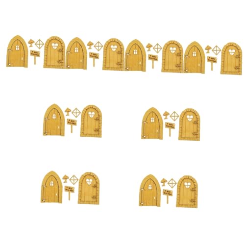 Toyvian 16 Sätze 3D-Märchentür Haushaltsgeräte kleine Feentür aus Holz Möbel Spielzeug Türfigur aus Holz Miniatur-Holztüren hölzern Zubehör Suite schmücken Kind Kiefernholz von Toyvian