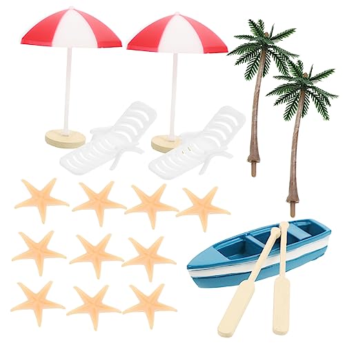 Toyvian 17stücke Miniatur Strand Dekoration Teiliges Zubehör Für Puppenhäuser Inklusive Liegestühle Sonnenschirme Kleine Boote Und Palmen Für Kreative Gartenlandschaften Spielzeug von Toyvian