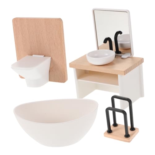 Toyvian 1Set Puppenzimmer Badezimmer Dekorationen Miniatur Ordner Kinderspielzeug Cartoon Tiere Buch Badewanne Stöpsel Badewanne Möbel Kleines Puppenhaus Waschbecken Schrank von Toyvian