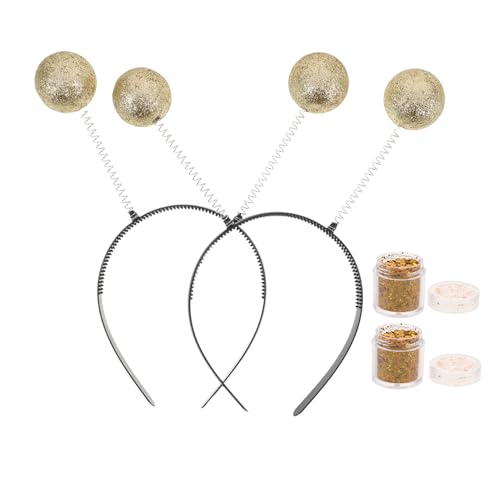 Toyvian 2 Sätze Goldenes Martian Antennen Stirnband mit Glitzerbällen Leichte Party Kostümaccessoires für Frauen Komfortabler Sitz Authentisches Design für Halloween und Maskenball von Toyvian
