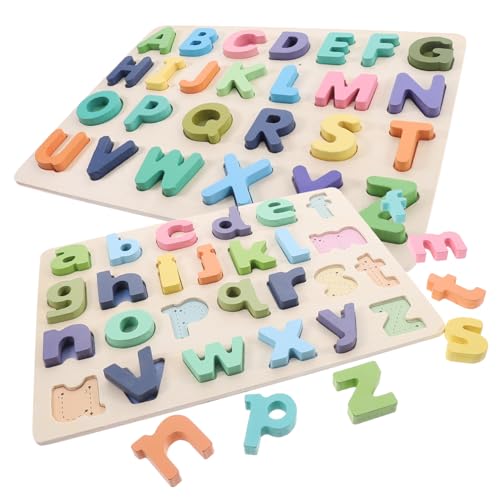Toyvian 2 Sätze Holz Alphabet Lernpuzzle für Frühe Logikspielzeug mit Bunten Buchstabenblöcken Pädagogisches Memory Spiel zur Kognitiven Sicher Langlebig für Vorschulkinder von Toyvian
