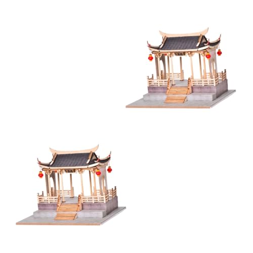 Toyvian 2 Sätze Kabine Selber Bauen Spielset Aus Holz 3D-Architektur-Puzzle Szenenmodell Bauen DIY-Modell Chinesisches Gebäudemodell Helles Modell Holzspielzeug Papier Mini Xiangzi-brücke von Toyvian