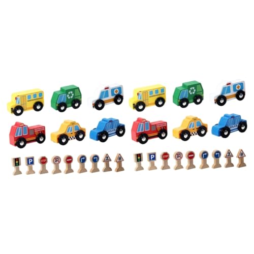 Toyvian 2 Sätze Kinderfahrzeug aus Holz verkehrszeichen Spielzeug verkehrszeichen Kinder Spielset mit Verkehrsschild aus Holz Spielzeuge Kleinkind Auto Holzfahrzeuge Spielzeug Auto Model von Toyvian