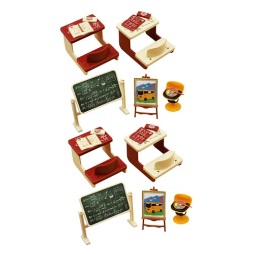2 Sätze Mini-Schreibtischtafel Miniatur-Klassenzimmermöbel Puppenzubehör Modelle Puppenhaus aus Holz Miniaturspielzeug basteln Tafeldekor aus Kunststoff niedlich Baby Malset Stuhl von Toyvian