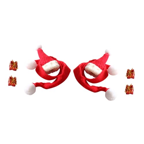 Toyvian 2 Sätze Mini Weihnachtsmützen und Schals Teilig Elastische Strickmützen und Rote Schals für Mini Weihnachtsdeko für Puppenhaus Festliche Weihnachtsfeier Tischdekoration von Toyvian