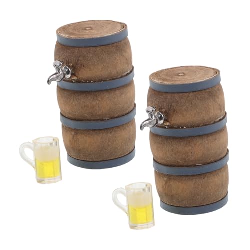 Toyvian 2 Sätze Miniatur Holz Bierfass Figuren mit Wasserhahn und Mini Trinkbechern Vintage Dollhouse Bar Zubehör für Puppenhaus Dekoration von Toyvian