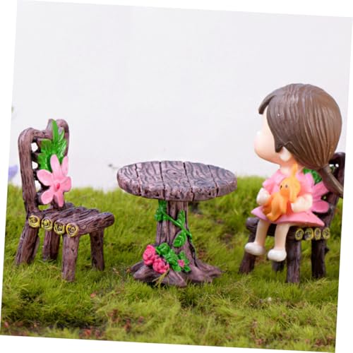 Toyvian 2 Sätze Miniatur Möbel Resin Tisch und Stühle Holzoptik Miniatur Garten Dekoration für Mikrolandschaft Puppenhaus Zubehör von Toyvian