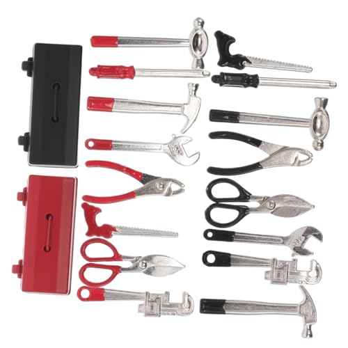 Toyvian 2 Sätze Miniatur Werkzeugkasten für Puppenhaus mit Hammer Schraubenzieher Zange Schraubenschlüssel Realistische Miniaturwerkzeuge für Detailreiche Mikro Landschaftsdekoration von Toyvian