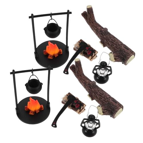 Toyvian 2 Sätze Realistisches offenes Feuer Hängender Ofen Modell Kleine Holzscheite Rustikales Design für Mikro-szenen für Sammler von Toyvian