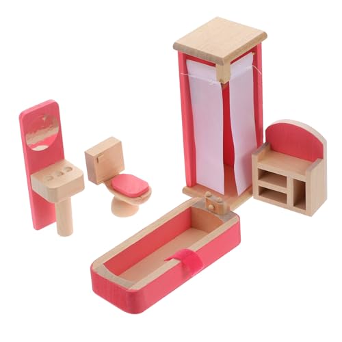 Toyvian 2 Sätze Spielhaus Spielzeug Mini-Badewanne Miniatur-Puppenhausmöbel Bonsai-Figuren Puppenhausmöbel aus Holz Mini- -Dekor hölzern schmücken Anzug Puder Kind Rosa von Toyvian