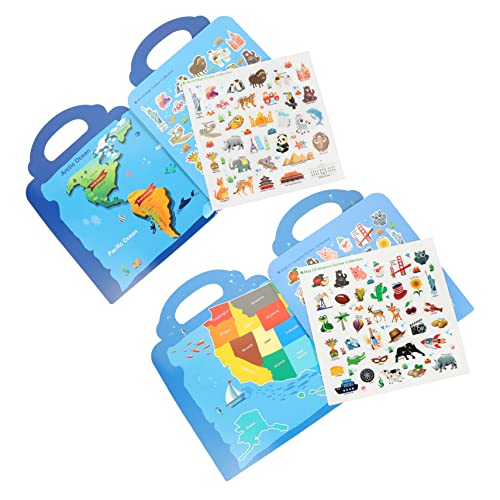 Toyvian 2 Sätze Stickerbuch Für Weltkarten-stickerbuch DIY Pädagogische Abziehbilder Wiederverwendbares DIY-stickerbuch Bildungsspielzeug Wasserdichter Verbund-PVC-Aufkleber von Toyvian