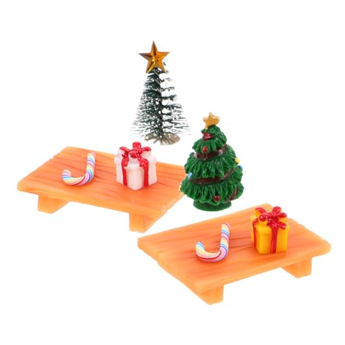 Toyvian 2 Sätze Weihnachts Dollhouse Deko Miniatur Geschenkbox Candy Cane Mini Weihnachtsbaum Modell mit Miniaturbank und Stuhl für DIY Festliche Mikroszene Weihnachtsaccessoires von Toyvian