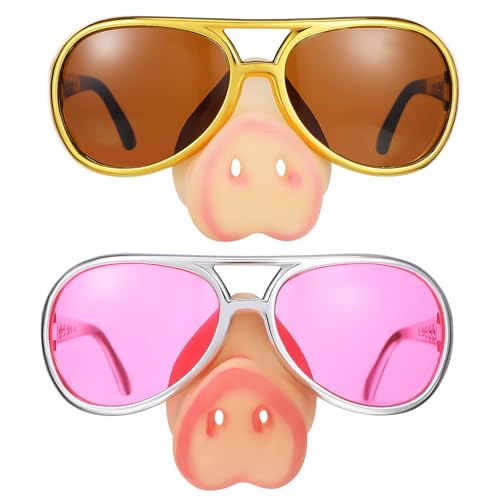 Toyvian 2 Schweinenase-Brillen, lustige Neuheitsbrillen für Halloween-Kostüme und Geburtstagspartys (Gold + Pink) von Toyvian