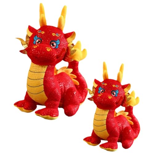 Toyvian 2 Stück Chinesisches Neujahr Drache Kuscheltiere Plüschtier Chinesisches Sternzeichen Maskottchen Spielzeug Drachenpuppe Glücksdrache Mondneujahr Puppe 2024 Jahr des Drachen von Toyvian