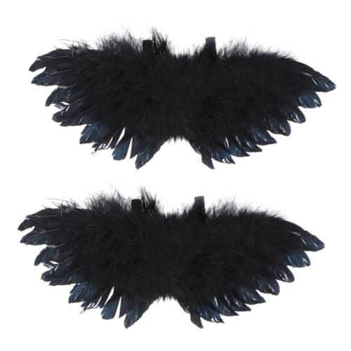 Toyvian 2 Stück Engelsflügel Kostüm Hochzeit Mini-Enten Film Gefälscht Neon Blumen Figur Aufdecken Requisiten Zubehör Funkeln Mini-Babys Einhorn Fee Dekoration Prinzessin Feder Black von Toyvian