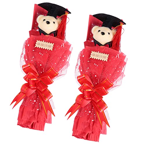 Toyvian 2 Stück Graduierungsstrauß frischer Blumenstrauß Brautduschendekorationen Medaillen abschlussgeschenk Plush Blumenbankett mit Bärenpuppe Figur Puppenstrauß Plastik rot von Toyvian